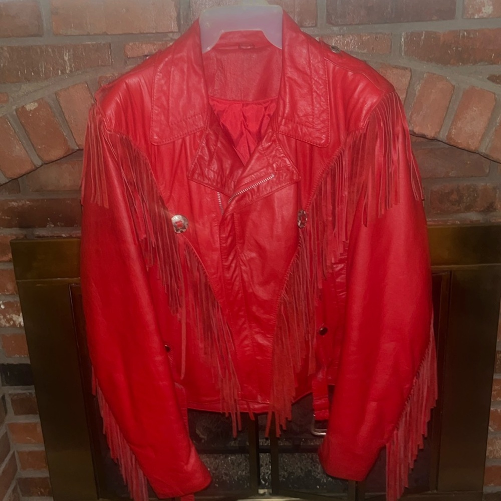 Vintage Red Leather Jacket with tassels